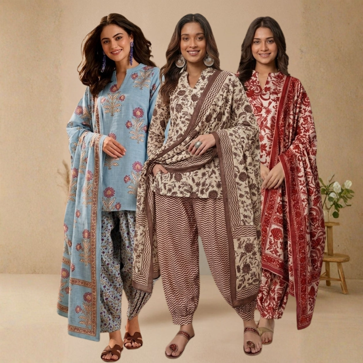 Pack Of 3 Farshi Salwar Kurta Set With Dupatta ( CKD_07)