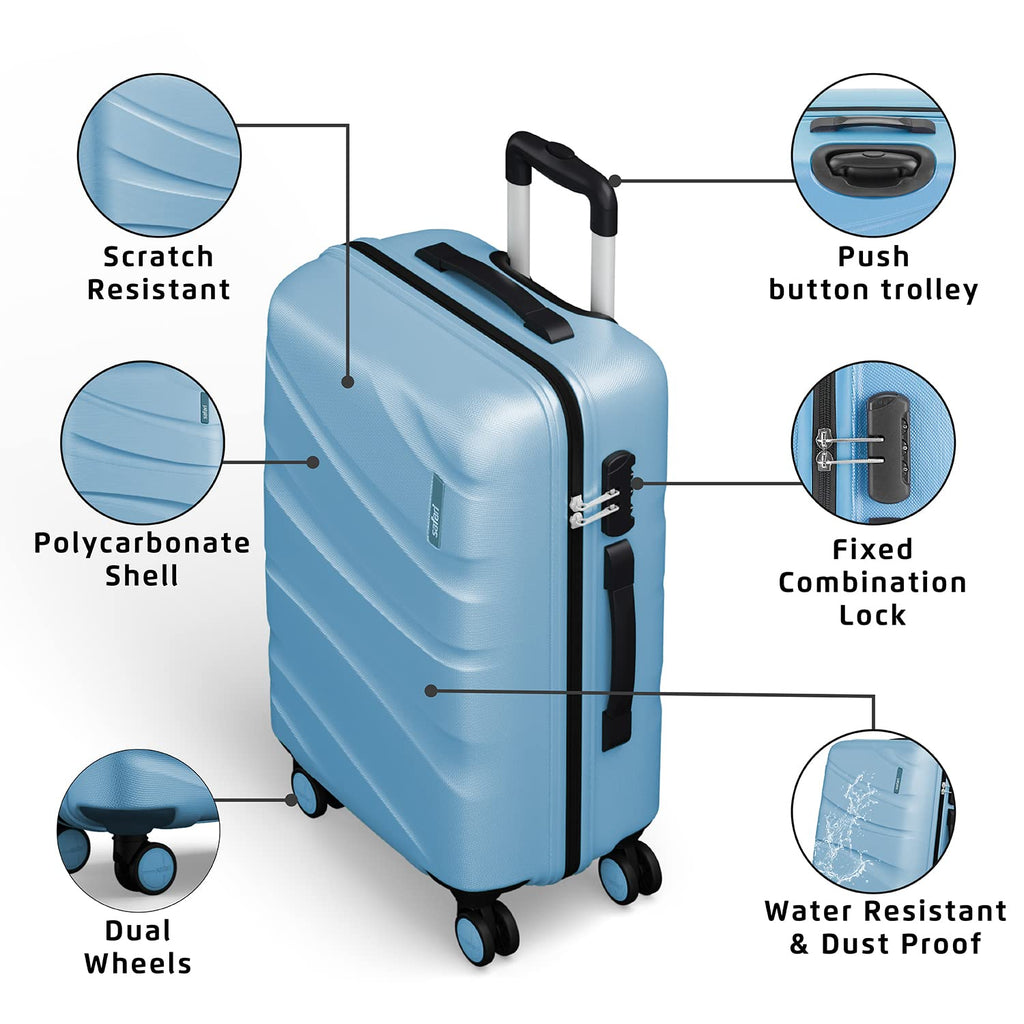 Safari 3Pc Polycarbonate Persia Set of 3 (Cabin + Medium + Large) 8 Wheels Luggage