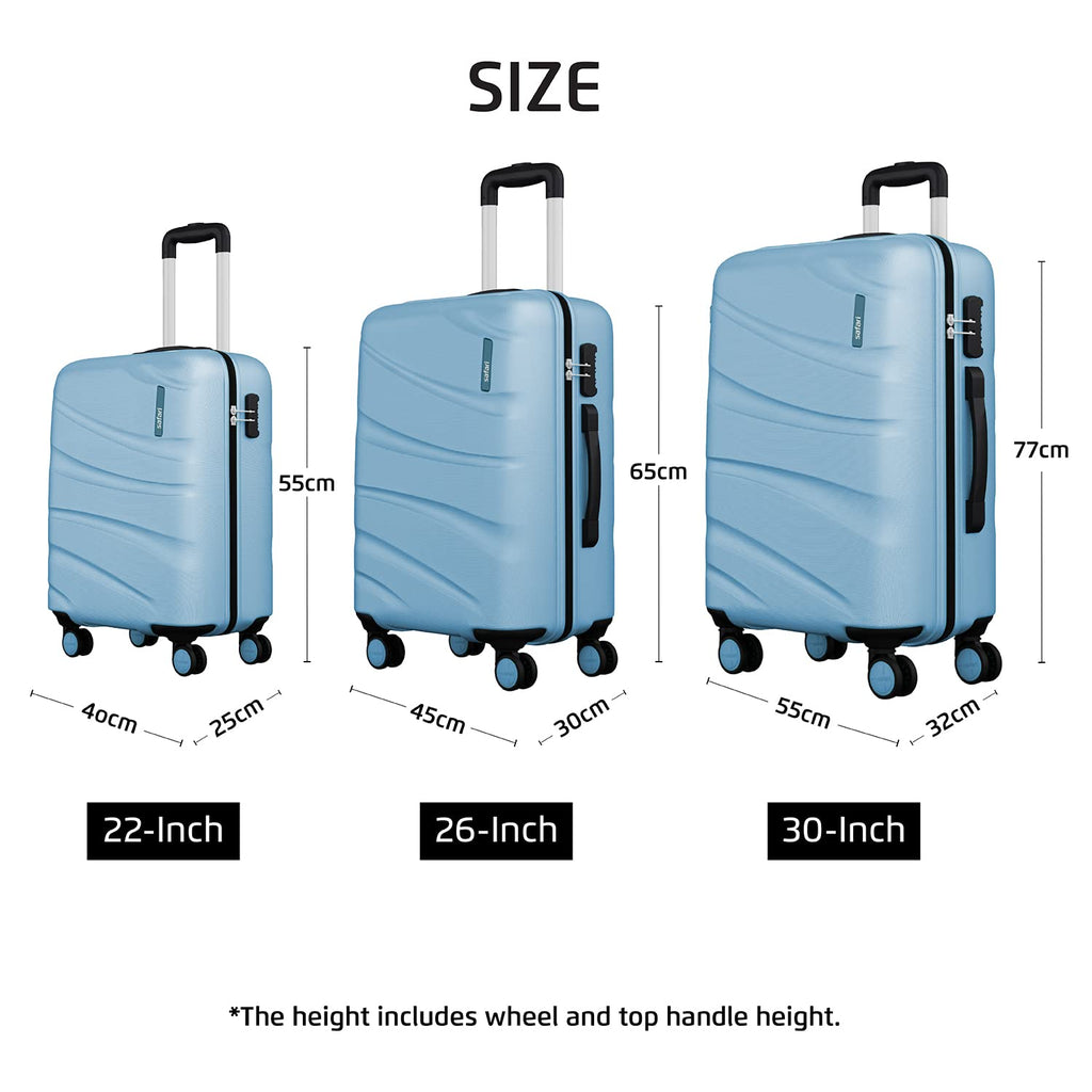 Safari 3Pc Polycarbonate Persia Set of 3 (Cabin + Medium + Large) 8 Wheels Luggage