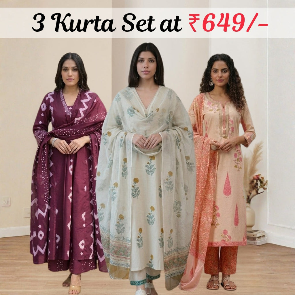 Pack Of 3 Kurta Summer Collection Set (CKS_05)