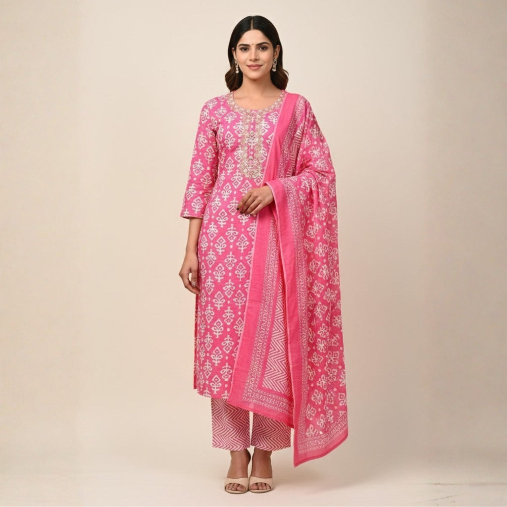 Pack of 2 Premium Cotton Kurtis with Pant & Dupatta – Casual Ethnic | C-02