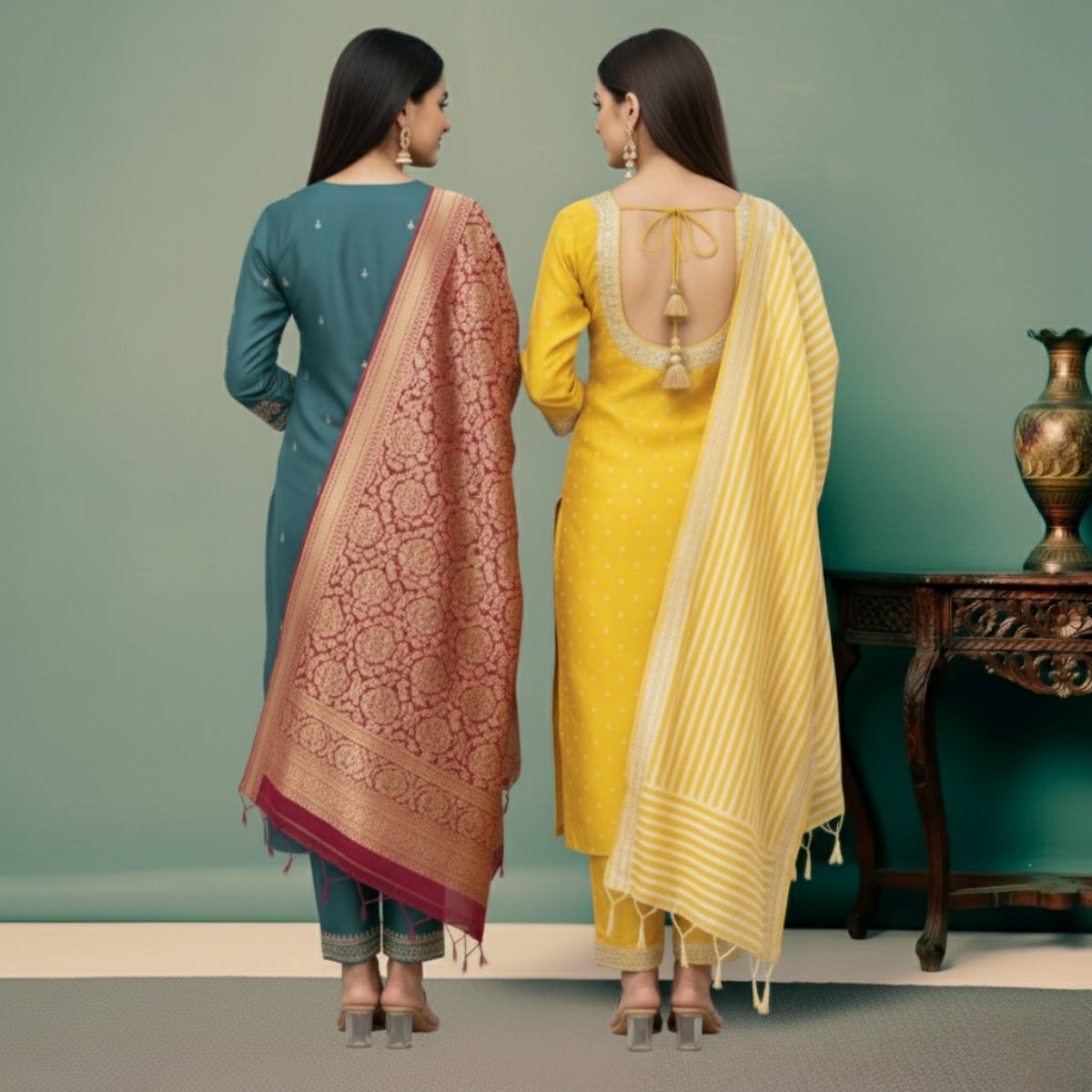 Pack of 2 Premium Cotton Kurtis with Pant & Dupatta – Casual Ethnic| C-10
