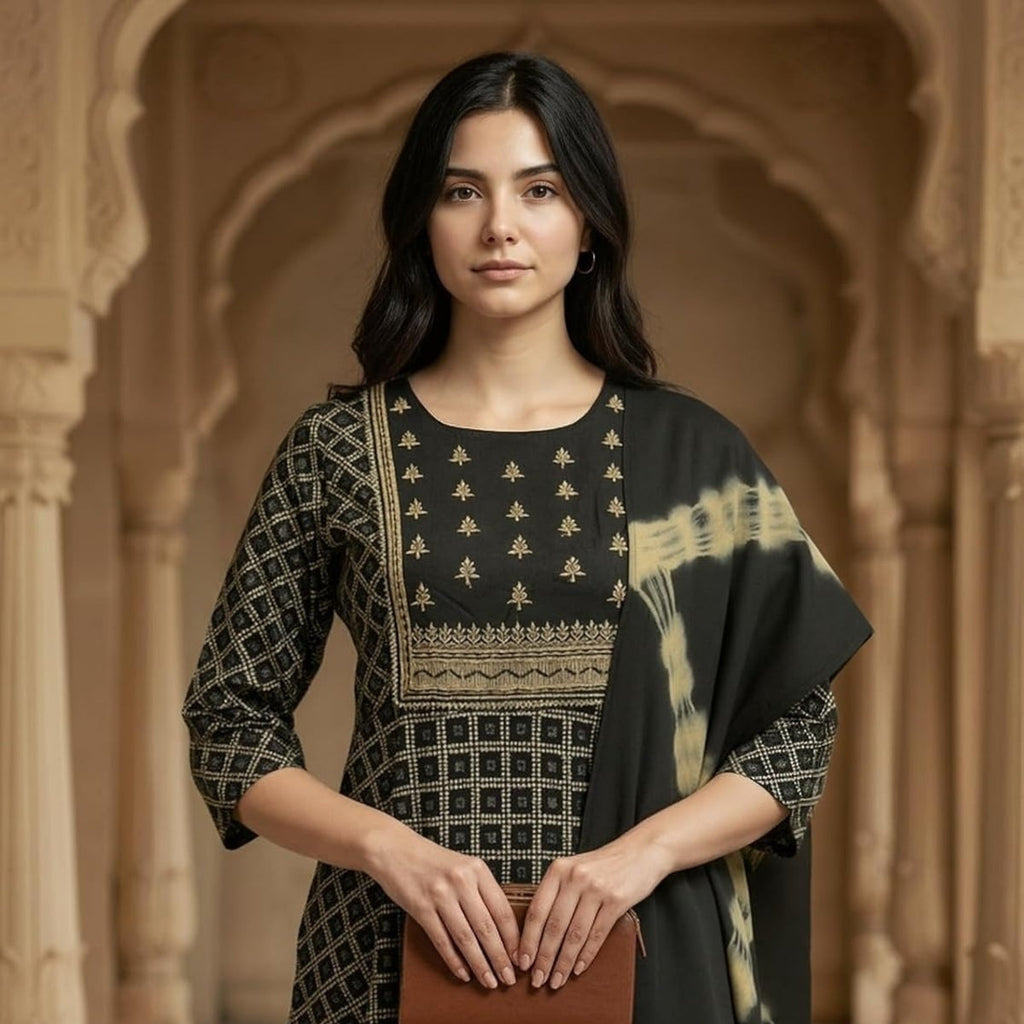 Pack of 2 Premium Cotton Kurtis with Pant & Dupatta – Casual Ethnic| C-17