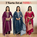 Women's Pack of 3 Pure Cotton Kurtas with Dupatta ||C-07