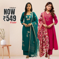 Pack of 2 Premium Cotton Kurtis with Plazzo Pant & Dupatta – Casual Ethnic| C-18