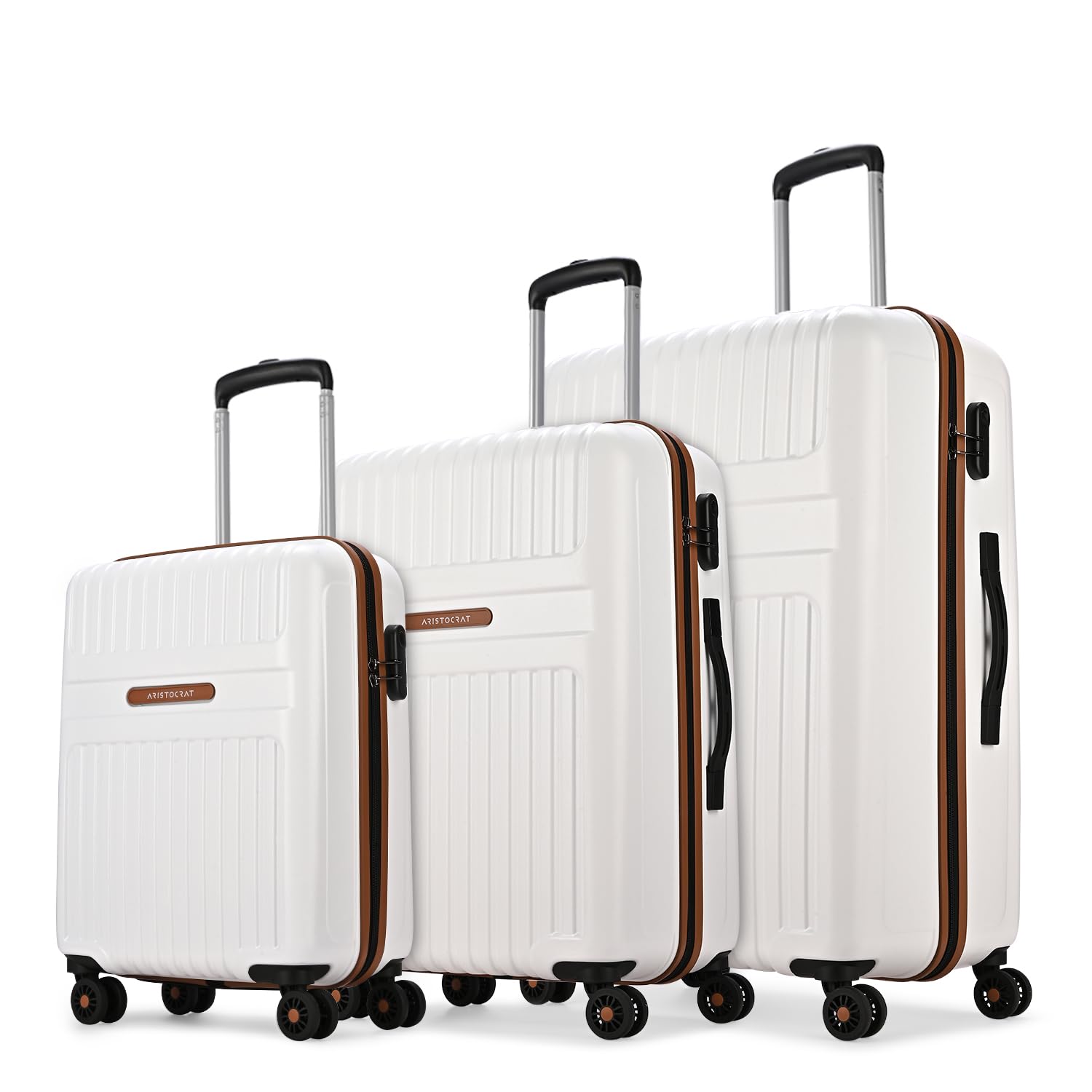 Aristocrat Atlas Set of 3 Trolley Bag Hard Luggage Smooth 8-Wheel Suitcase  3 Years Warranty  Off White