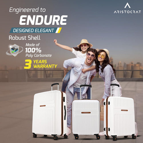 Aristocrat Atlas Set of 3 Trolley Bag Hard Luggage Smooth 8-Wheel Suitcase  3 Years Warranty  Off White