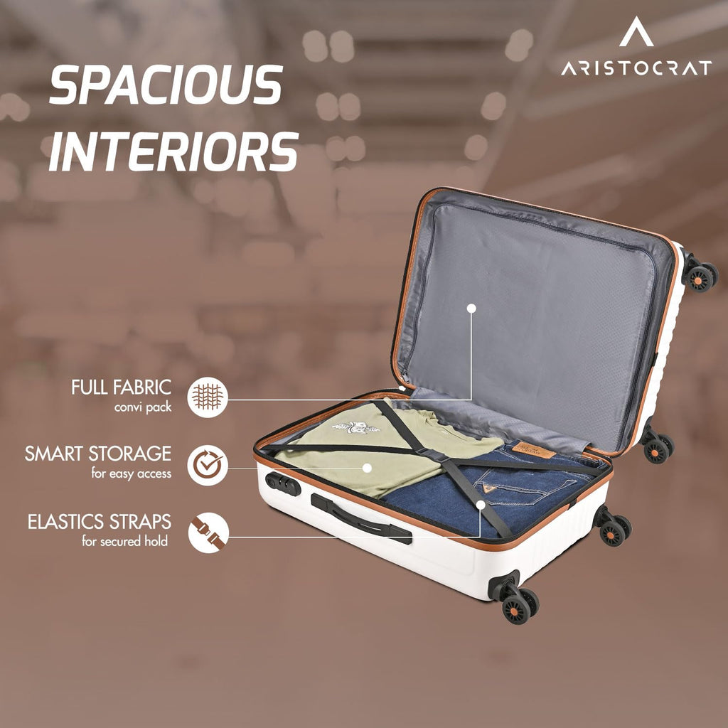 Aristocrat Atlas Set of 3 Trolley Bag Hard Luggage Smooth 8-Wheel Suitcase  3 Years Warranty  Off White