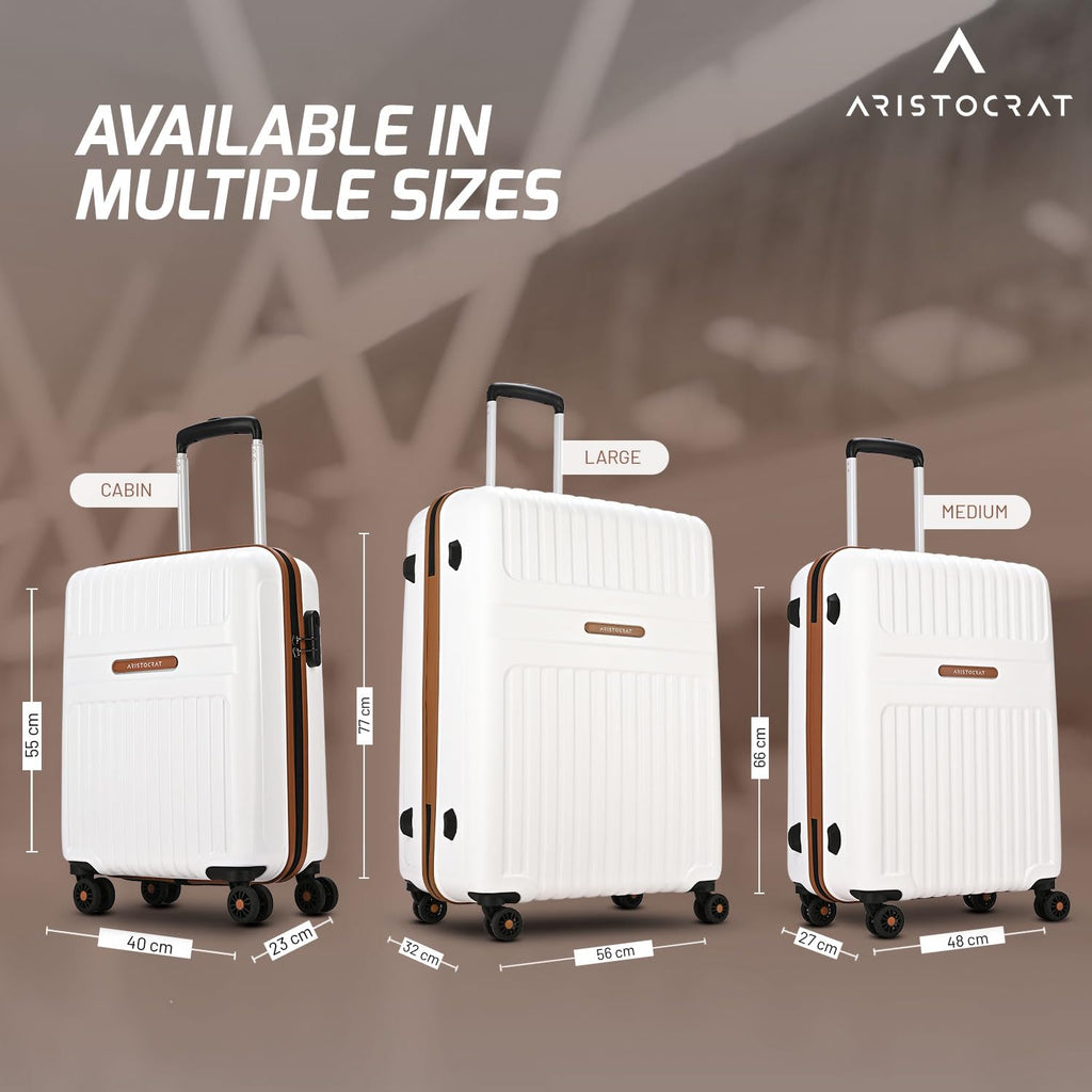Aristocrat Atlas Set of 3 Trolley Bag Hard Luggage Smooth 8-Wheel Suitcase  3 Years Warranty  Off White