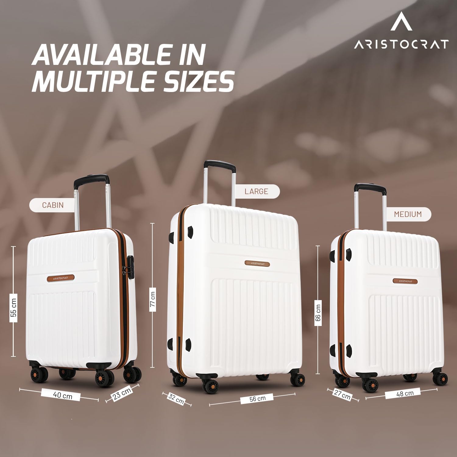 Aristocrat Atlas Set of 3 Trolley Bag Hard Luggage Smooth 8-Wheel Suitcase  3 Years Warranty  Off White