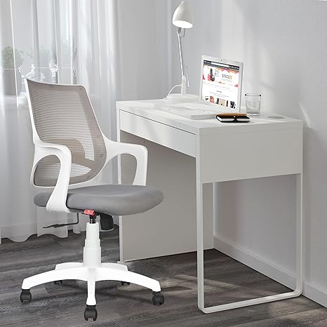Rose Mono Mesh Mid-Back Ergonomic Office Chair | White Grey | Revolving Rolling Desk Chair | WFH