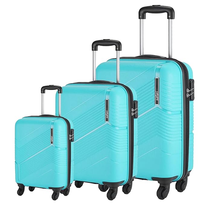 Safari Hard Trolley Bags Set of 3 (Small, Medium, Large) with Number Lock and 8 Wheels Cyan