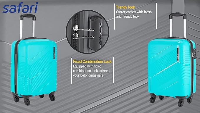 Safari Hard Trolley Bags Set of 3 (Small, Medium, Large) with Number Lock and 8 Wheels Cyan