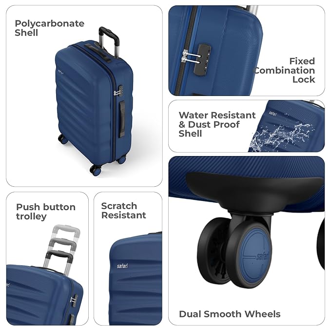 Safari Jupiter 8 Wheels Set of 3 Cabin Medium Large Trolley Bags Hard Luggage