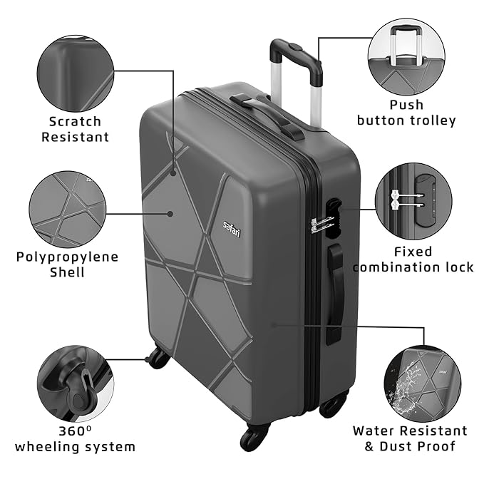 Safari Pentagon Hardside Small and Medium Size Cabin and Check-in Trolley Bags